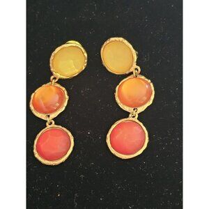 VTG 80s Mogul RESIN STATEMENT CAB YELLOW ORANGE MATTE GOLD DROP EARRINGS CLIP